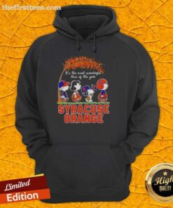 Alt Text: Happy Syracuse Orange X Peanuts Snoopy and Friends autumn hoodie, perfect for celebrating the most wonderful time of the year.
