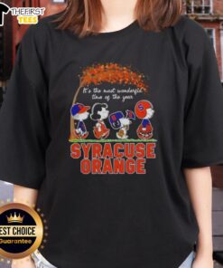Happy Syracuse Orange X Peanuts Snoopy tee featuring autumn design, perfect for celebrating the most wonderful time of the year.