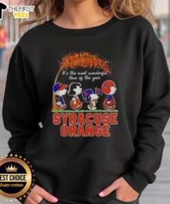 Happy Syracuse Orange X Peanuts Snoopy sweatshirt for autumn, celebrating the most wonderful time of the year.
