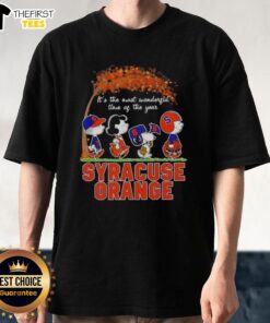 Alt Text: Happy Syracuse Orange X Peanuts Snoopy and Friends autumn t-shirt celebrating the most wonderful time of the year.