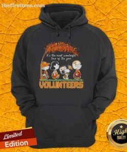 Happy Tennessee Volunteers hoodie featuring Snoopy and friends, perfect for autumn and celebrating the most wonderful time of the year.