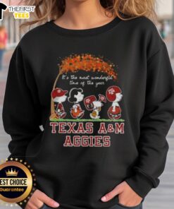 Happy Texas A&M Aggies sweatshirt with Snoopy and friends, celebrating autumn and the joy of the season.