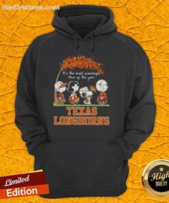 Happy Texas Longhorns X Peanuts Snoopy and Friends hoodie celebrating autumn, perfect for the most wonderful time of the year.