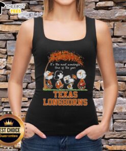Happy Texas Longhorns tank top featuring Snoopy and friends, perfect for autumn festivities and celebrating the season.