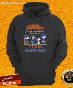 Happy Texas Rangers X Peanuts Snoopy hoodie in autumn, perfect for celebrating the most wonderful time of the year.