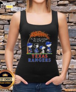 Happy Texas Rangers X Peanuts Snoopy tank top celebrating autumn and the joy of the season, perfect for fans.