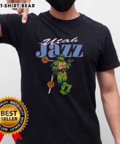 Happy TMNT Leonardo X Utah Jazz T-Shirt featuring a vibrant design celebrating the Teenage Mutant Ninja Turtles and basketball.