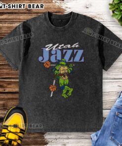 Happy TMNT Leonardo X Utah Jazz washed t-shirt featuring vibrant graphics and a comfortable fit for fans.