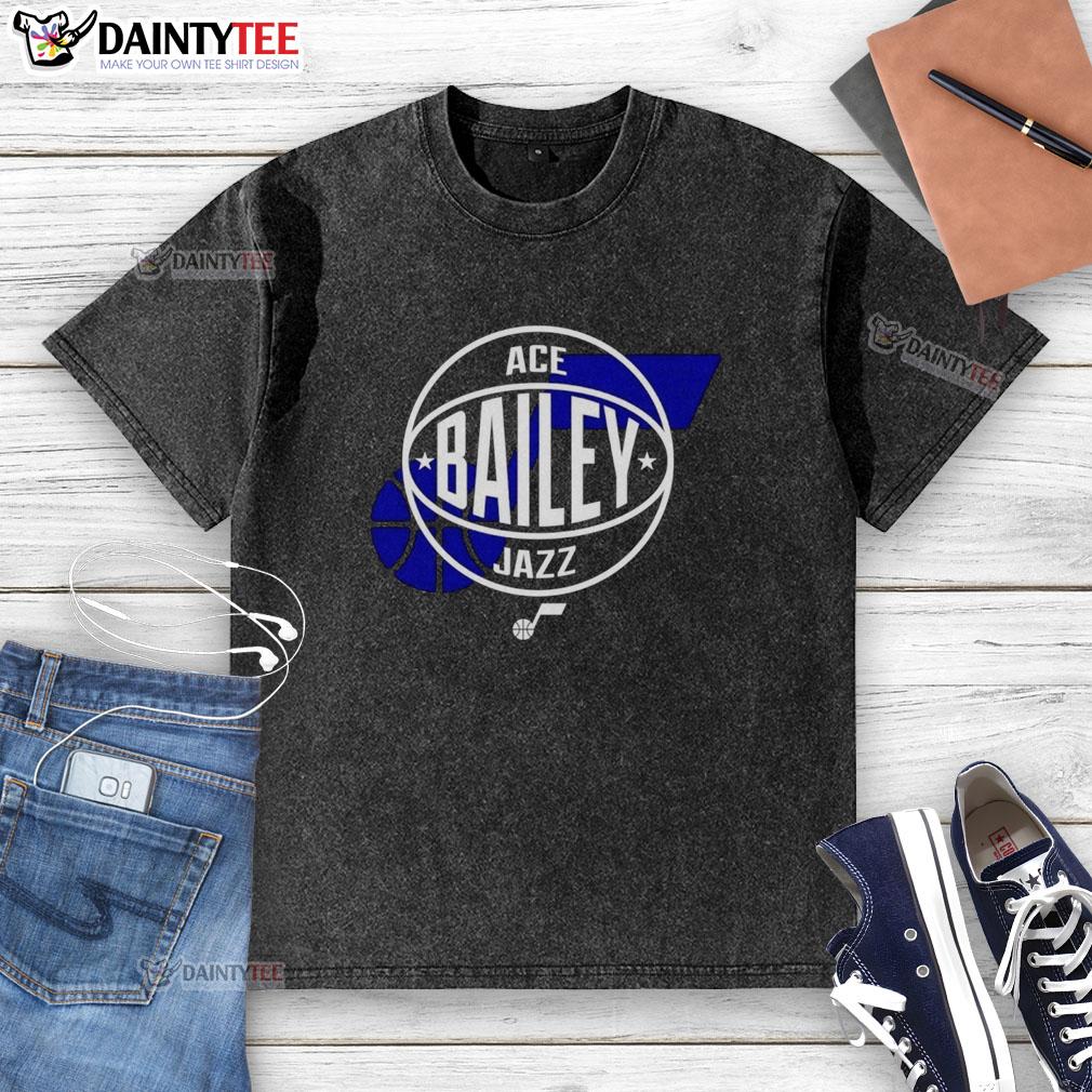hot-ace-bailey-utah-jazz-basketball-logo-washed-t-shirt Alt Text: Hot Ace Bailey Utah Jazz basketball logo washed t-shirt featuring a vintage design and vibrant team colors.