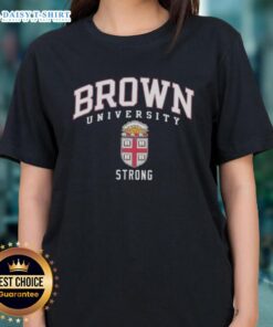Hot Brown University Strong Logo Ladies Tee featuring vibrant colors and a stylish design for university spirit wear.