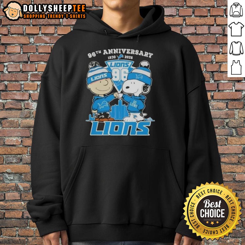 Hot Charlie Brown And Snoopy 96th Anniversary 1930 2026 Detroit Lions Football Skyline Hoodie Alt Text: Hot Charlie Brown and Snoopy hoodie celebrating 96th anniversary, featuring Detroit Lions football skyline design.