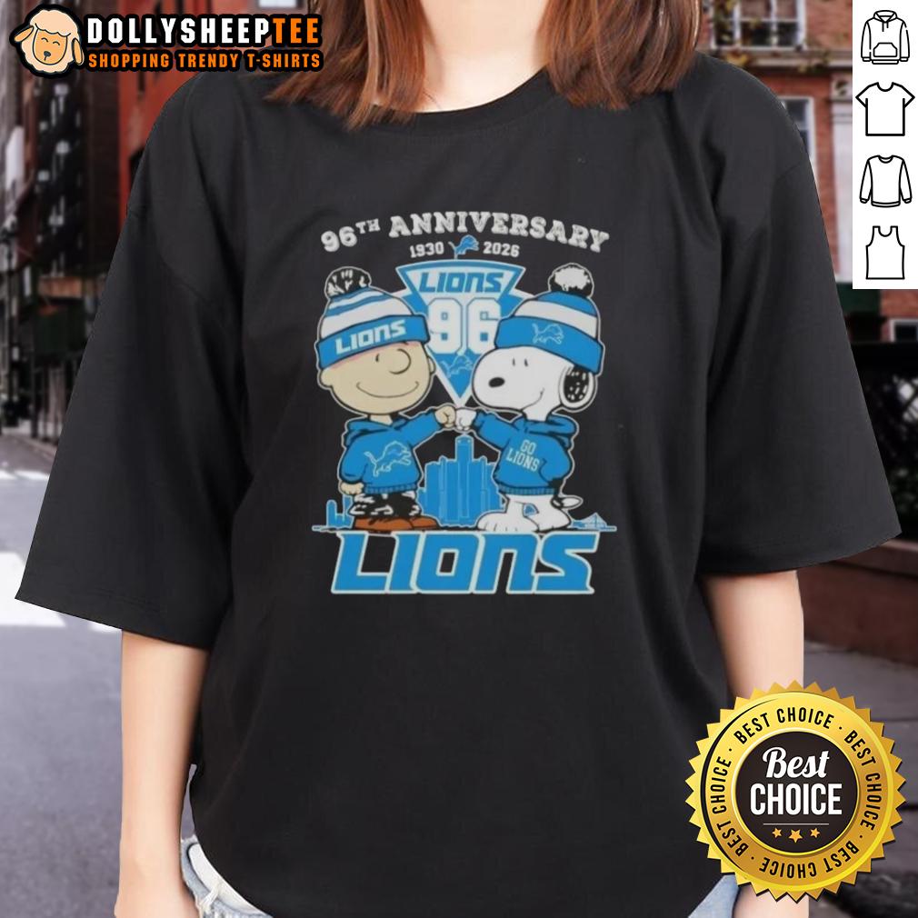 Hot Charlie Brown And Snoopy 96th Anniversary 1930 2026 Detroit Lions Football Skyline Ladies-Tee Hot Charlie Brown and Snoopy 96th Anniversary tee featuring Detroit Lions football skyline design, perfect for fans.