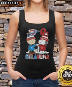 Alt Text: Hot Charlie Brown and Snoopy Oklahoma City Sports Thunder X Sooners Skyline Tank Top in vibrant colors.