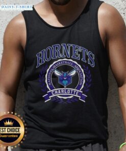 Hot Charlotte Hornets NBA logo in a laurel wreath frame on a retro tank top, perfect for basketball fans.
