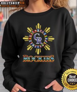 Hot Colorado Rockies X Hispanic sweatshirt featuring vibrant colors and unique design, perfect for casual wear.