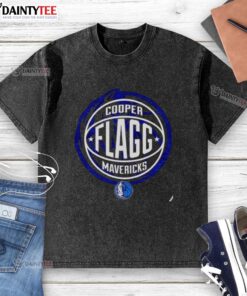 Alt Text: Hot Cooper Flagg Dallas Mavericks basketball logo washed t-shirt, featuring a stylish design for fans.