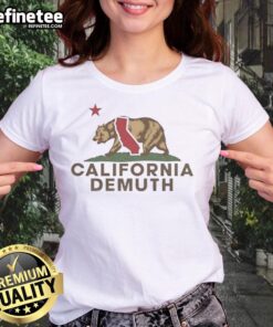 Vintage California bear graphic on a ladies tee, featuring 'Hot Demuth California Republic' wordplay design.