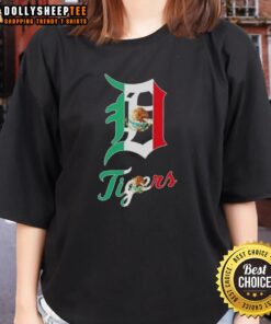 Hot Detroit Tigers baseball ladies tee featuring a vibrant Mexican flag design, perfect for fans and stylish wear.