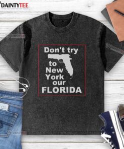 Florida washed T-shirt with 'Hot, Don't Try to New York' slogan, perfect for casual summer wear and beach outings.
