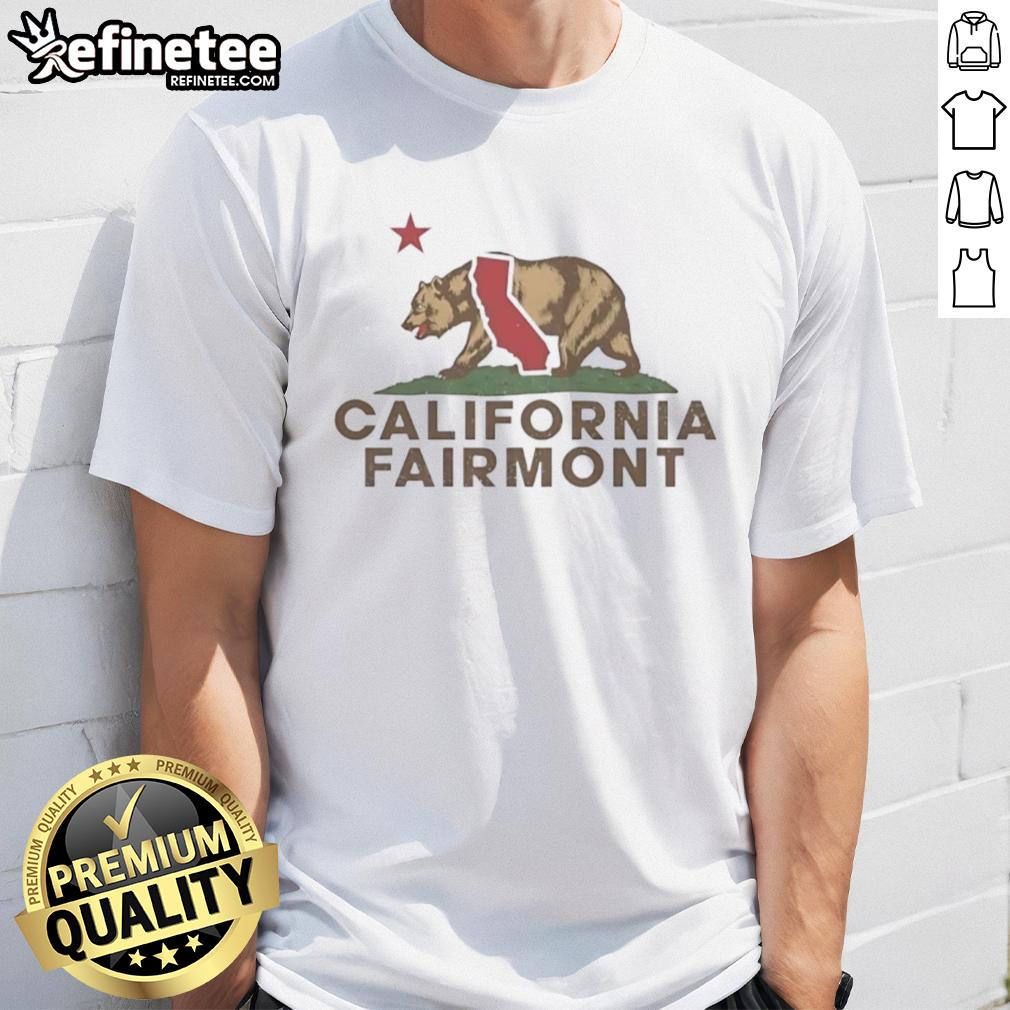 hot-fairmont-california-bear-california-republic-flag-style-t-shirt Hot Fairmont California Bear T-Shirt featuring California Republic flag design, perfect for state pride and casual wear.