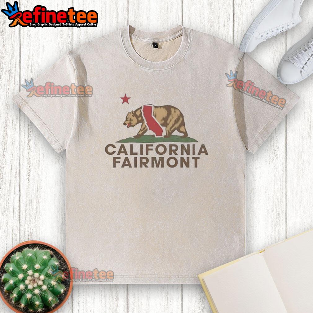 hot-fairmont-california-bear-california-republic-flag-style-washed-t-shirt Hot Fairmont California Bear T-Shirt in California Republic flag style, perfect for casual wear and showing state pride.