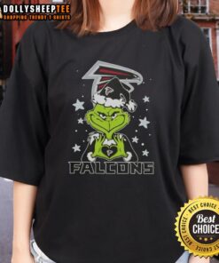 Hot Grinch Love Atlanta Falcons Football Merry Christmas ladies tee featuring festive design and team colors.