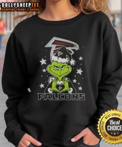 Hot Grinch Love Atlanta Falcons Football Merry Christmas Sweatshirt featuring festive design and team colors.