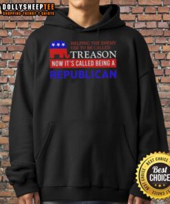 Hot Helping The Enemy hoodie featuring bold text on treason and Republican themes, perfect for political statement wear.