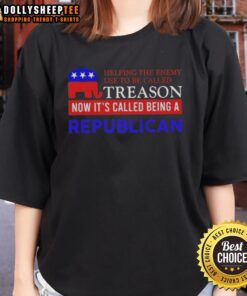Hot Helping The Enemy tee featuring a bold statement on treason and Republican values for stylish women.