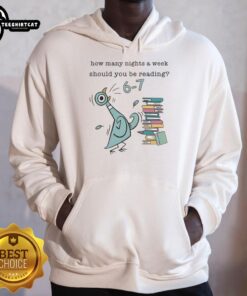 Child in a hoodie with 'Hot How Many Nights a Week Should You Be Reading' design, featuring Pigeon, Elephant, Piggie.