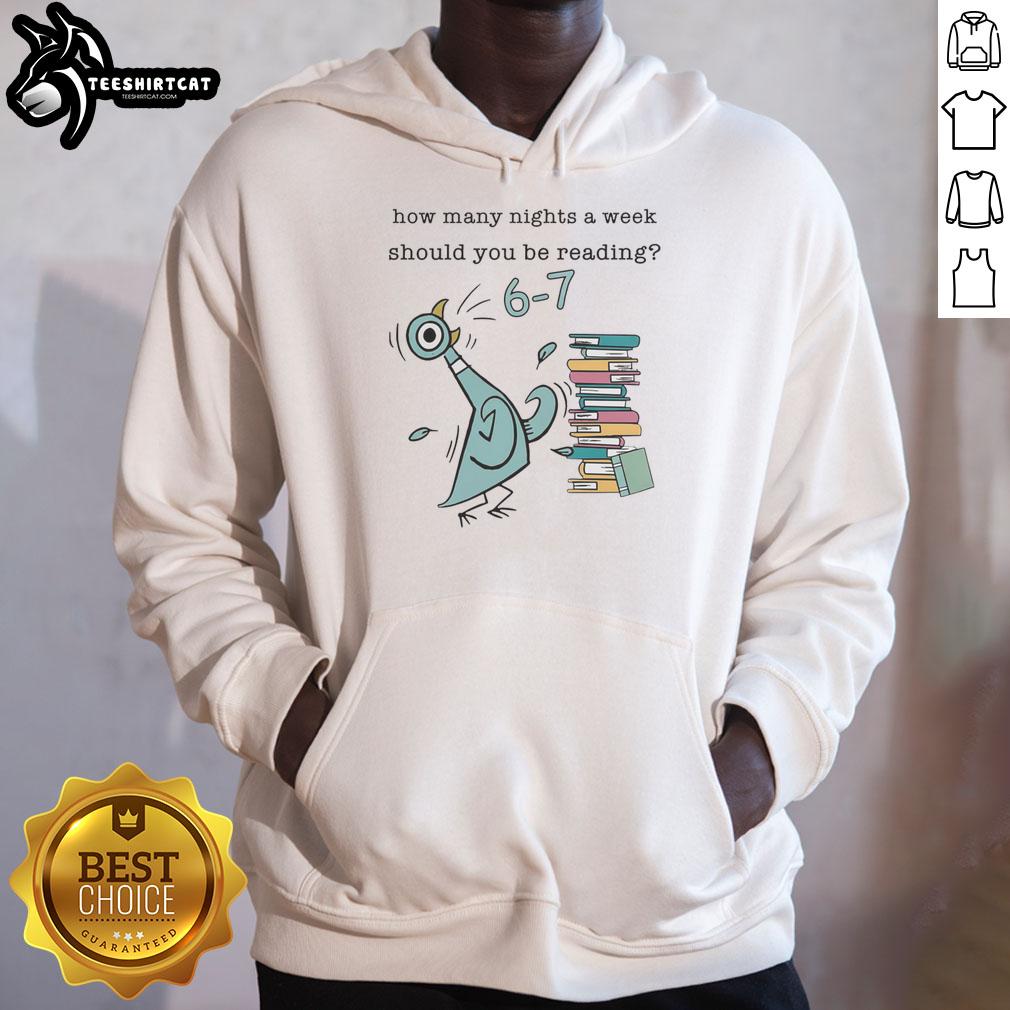 hot-how-many-nights-a-week-should-you-be-reading-6-7-pigeon-elephant-piggie-childrens-books-hoodie Child in a hoodie with 'Hot How Many Nights a Week Should You Be Reading' design, featuring Pigeon, Elephant, Piggie.