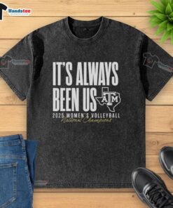 Alt Text: Texas A&M Aggies 2025 Women's Volleyball National Champions washed t-shirt design celebrating their victory.