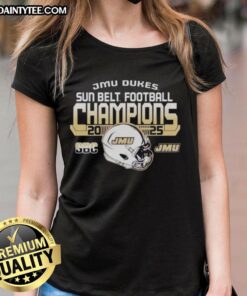 Hot James Madison University Dukes Sun Belt Football Champions 2025 ladies tee showcasing team pride and style.