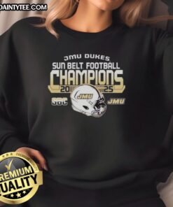 Hot James Madison University Dukes Sun Belt Football Champions 2025 Sweatshirt featuring team colors and logo.