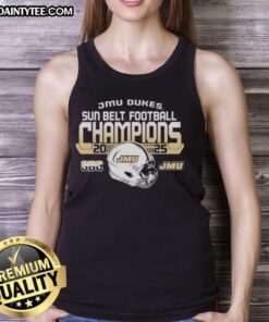 Alt Text: Hot James Madison University Dukes Sun Belt Football Champions 2025 tank top showcasing team pride and vibrant design.