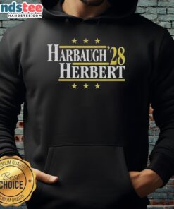 Alt Text: Hot Jim Harbaugh vs. Justin Herbert 2028 hoodie, featuring vibrant graphics and team logos for Chargers fans.