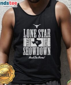 Texas Longhorns vs Texas A&M Aggies tank top featuring 'Hook Em Horns' design for the 2025 Lone Star Showdown.