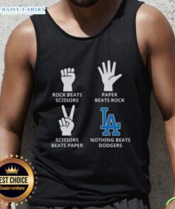 Hot Los Angeles Dodgers tank top featuring a fun 'Rock, Paper, Scissors' graphic for baseball fans.