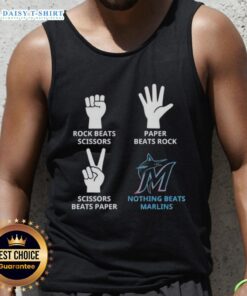 Hot Miami Marlins tank top featuring the phrase 'Nothing Beats Rock, Scissors, Paper Beats Rock, Scissors Beats Paper'.