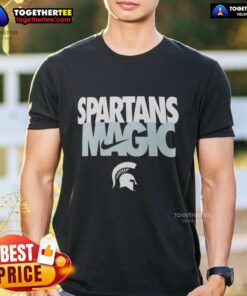Alt Text: Hot Michigan State Spartans Football Nike logo t-shirt featuring Spartans Magic design for fans and players.
