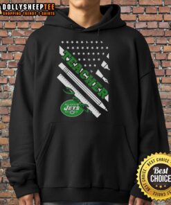 Hot New York Jets Football X Teacher American Flag Hoodie featuring vibrant colors and team logo, perfect for fans.