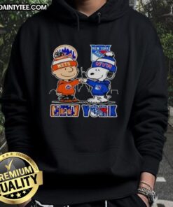 Hot New York Mets and New York Rangers Snoopy hoodie featuring vibrant team colors and playful Snoopy design.