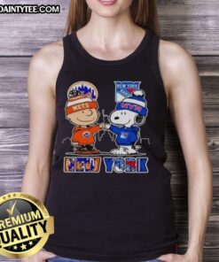 Hot New York Mets and New York Rangers Snoopy tank top featuring vibrant graphics, perfect for sports fans and summer wear.
