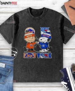 Hot New York Mets New York Rangers Snoopy washed t-shirt featuring vibrant graphics for sports fans.