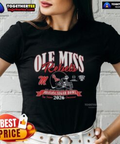 Alt Text: Hot Ole Miss Rebels CFP Quarterfinal at the Allstate Sugar Bowl 2026 ladies tee featuring team colors and logo.
