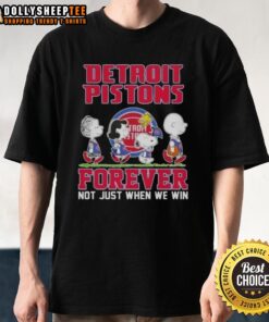 Alt Text: Hot Peanuts Snoopy and Friends Detroit Pistons Forever T-Shirt design featuring playful graphics and team spirit.