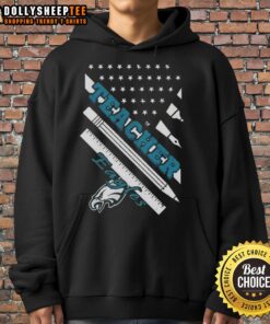 Hot Philadelphia Eagles football hoodie with American flag design, perfect for fans and teachers showing team spirit.
