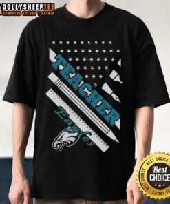 Hot Philadelphia Eagles Football X Teacher American Flag T-Shirt featuring vibrant design for sports fans and educators.