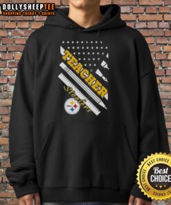 Alt Text: Stylish Hot Pittsburgh Steelers Football X Teacher American Flag Hoodie, perfect for fans and educators alike.