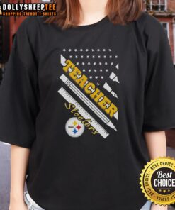 Hot Pittsburgh Steelers football tee for women featuring American flag design, perfect for game day.